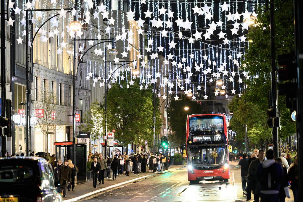 the christmas lights shining over oxford street